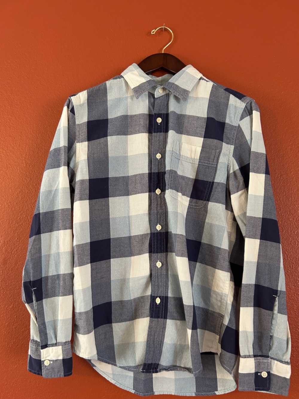 American Eagle Navy and White Check Button-Up Shirt